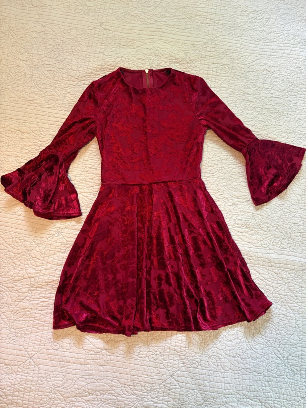 B Darlin Burgundy Burnout Velvet Lace Party Dress